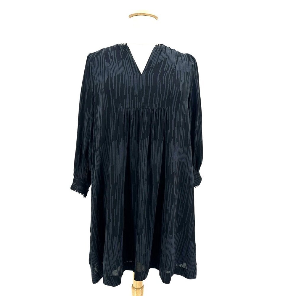 NEW Ann Taylor Womens 14 Dress Dobby Shirred Shift Dress Long Sleeve Black Party